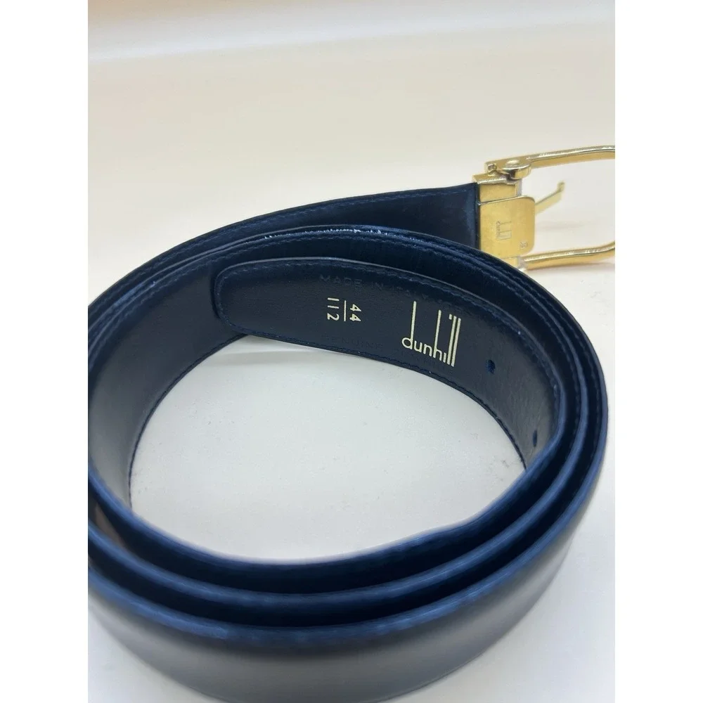Dunhill Black Leather Belt Gold Tone Buckle Size 44/112 Made In Italy